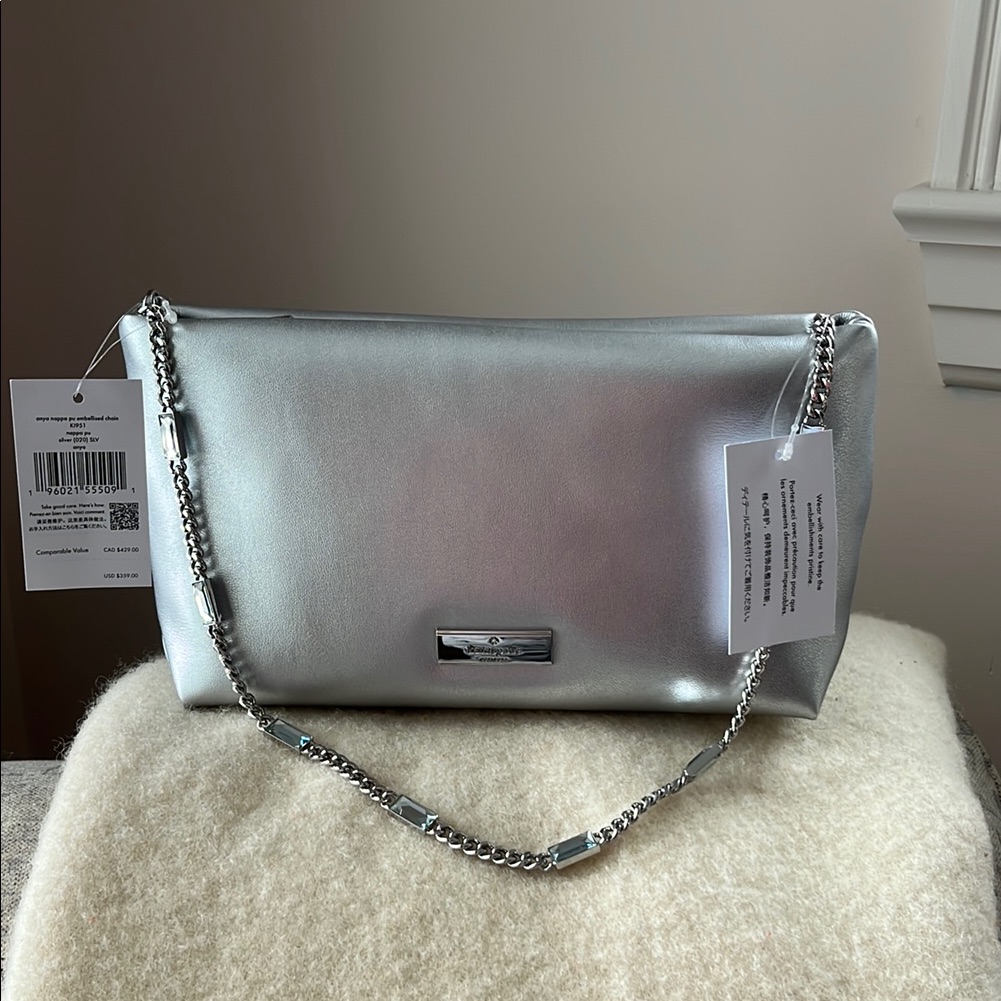 Kate Spade Anya Napa Pu Embellished Chain Shoulder Bag With Chain Strap Nwts
